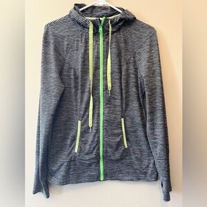Women’s Lukka athletic jacket. Size M. Black and gray stripe lime green zipper